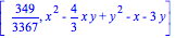 [349/3367, x^2-4/3*x*y+y^2-x-3*y]